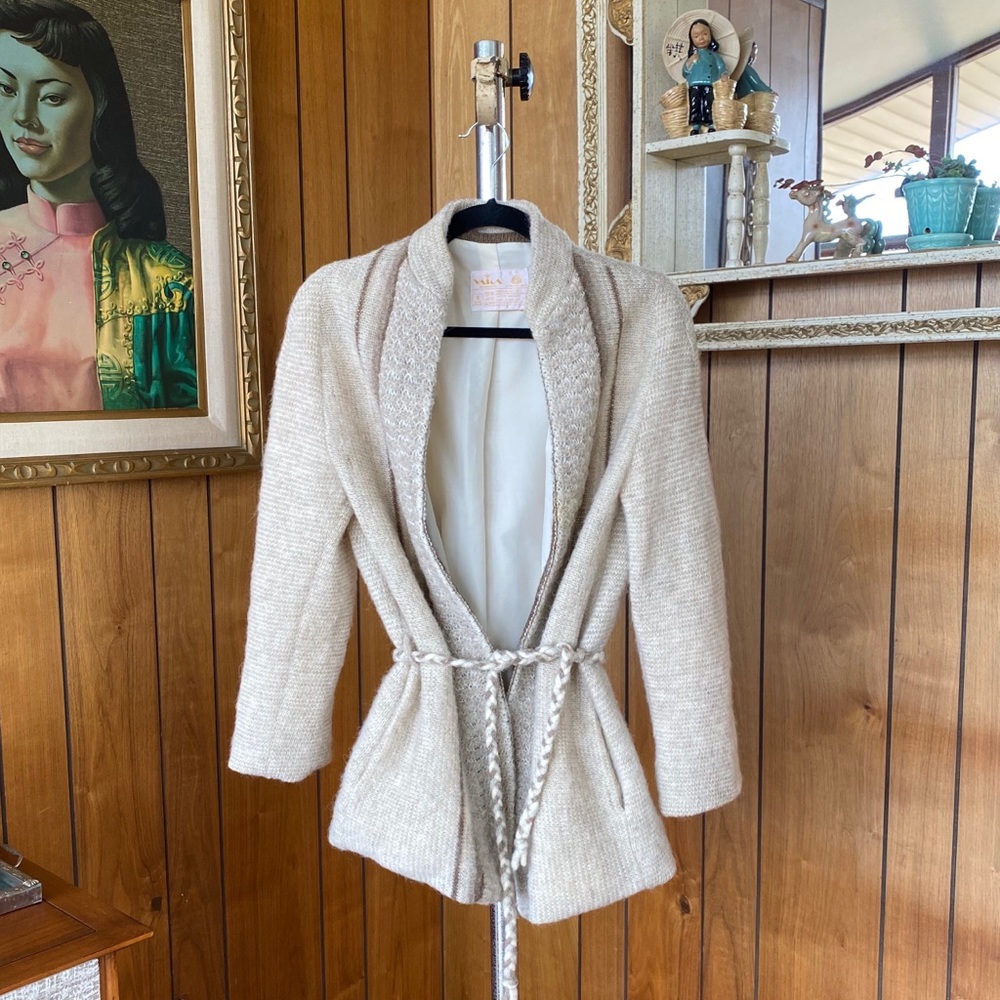 Vintage Wool Sweater Coat with Pockets & Belt